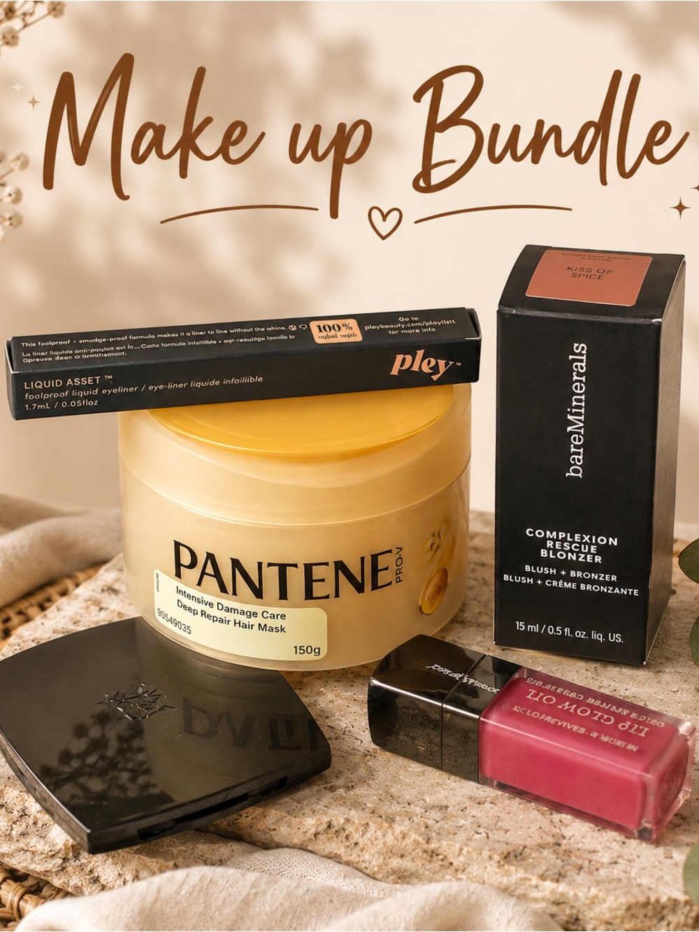 Beauty Make Up Bundle Lancôme Blush Bare Minerals Bronz Eyeliner Mask & Lip Oiil